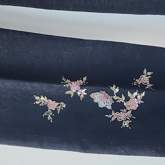 Vintage Moiselle Floral Sequon Embroidery Cotton Velvet Corduroy Trouser Pants - Picture 2 of 8